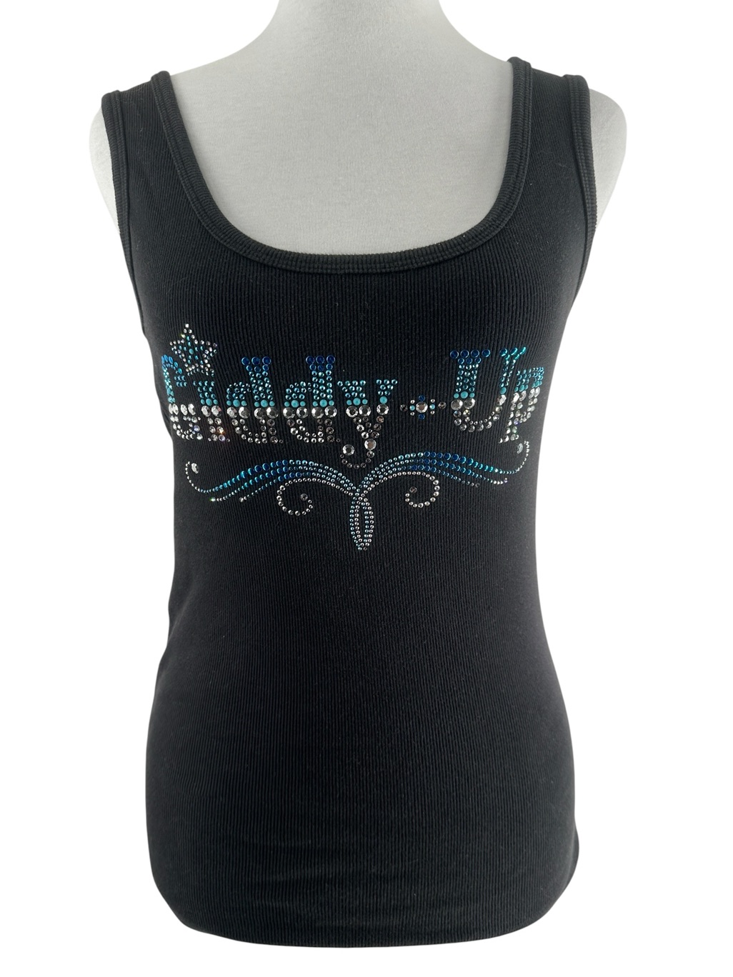 Christine Alexander Vintage Ribbed Tank Top Giddy Up Rhinestone Cowboy Western